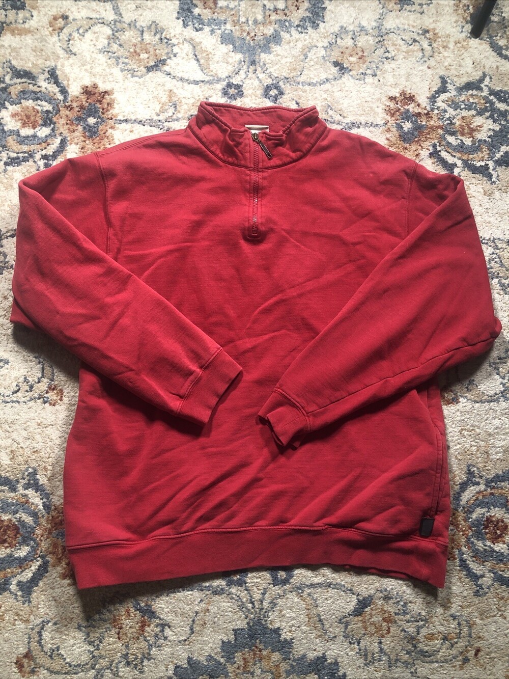 LL Bean Sweater Mens Large Red Quarter Zip Stretch Pullover